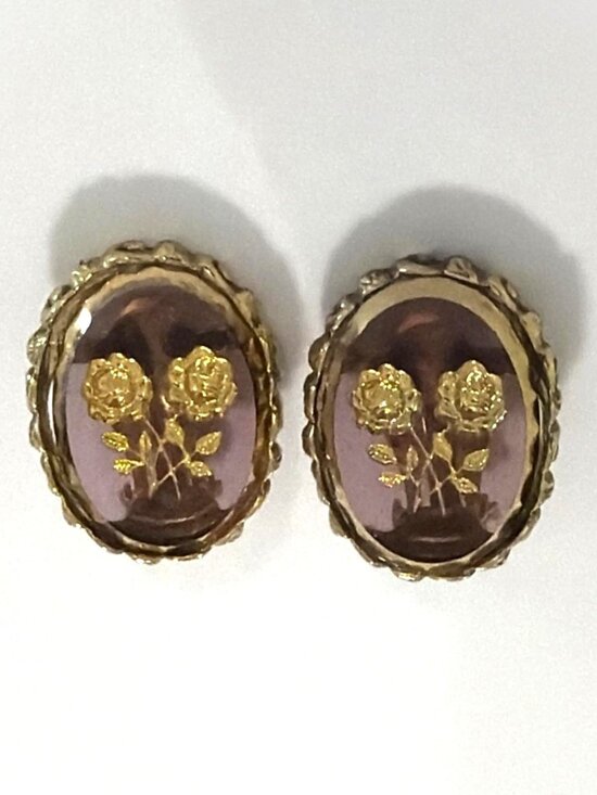 Whiting & Davis Jewelry - Whiting & Davis Intaglio Rose Earrings